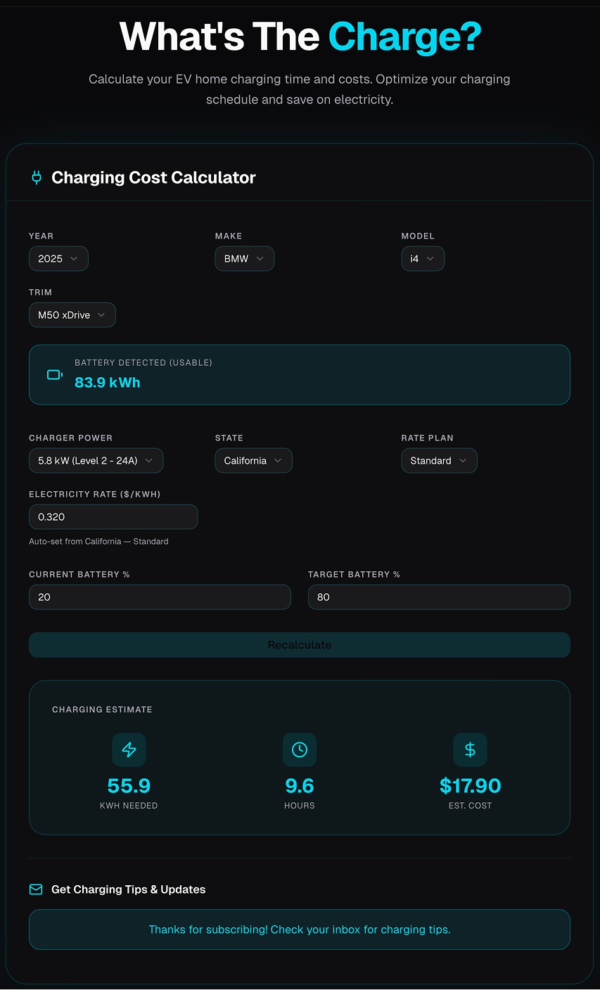 What's The Charge EV Calculator